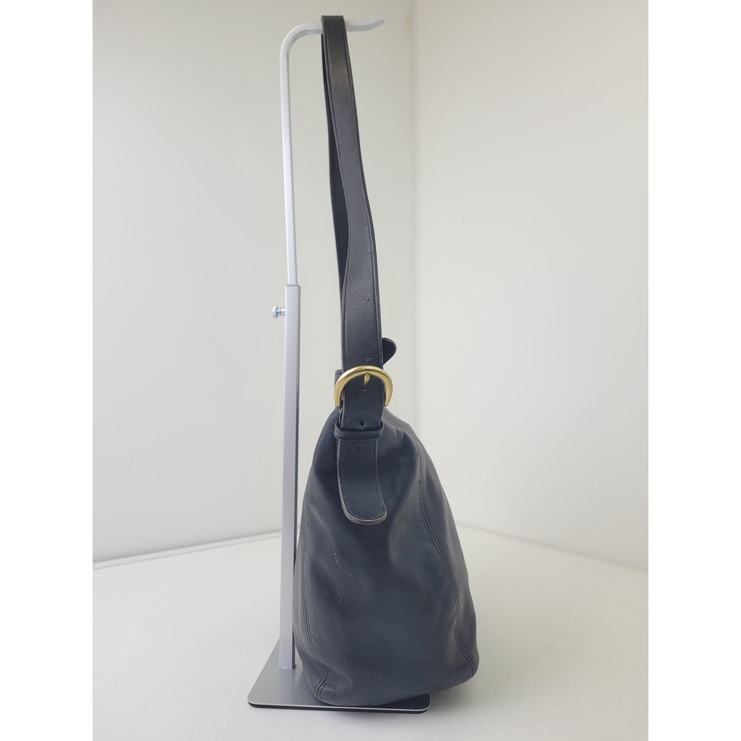 Vintage 90s Coach Duffle Sac Bucket Bag in Black Leather