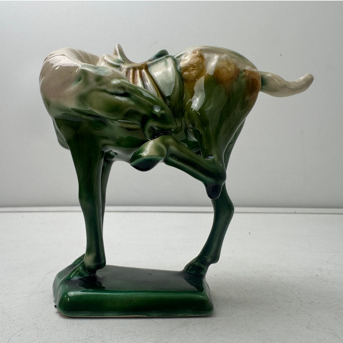 Vintage Chinese Tang Dynasty Style Sancai Glazed Ceramic War Horse Figurines