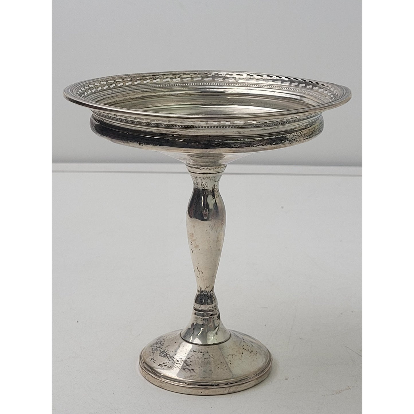 Vintage Sterling Silver Weighted Compote Reticulated Rim 5 1/2" H x 5 1/4" W