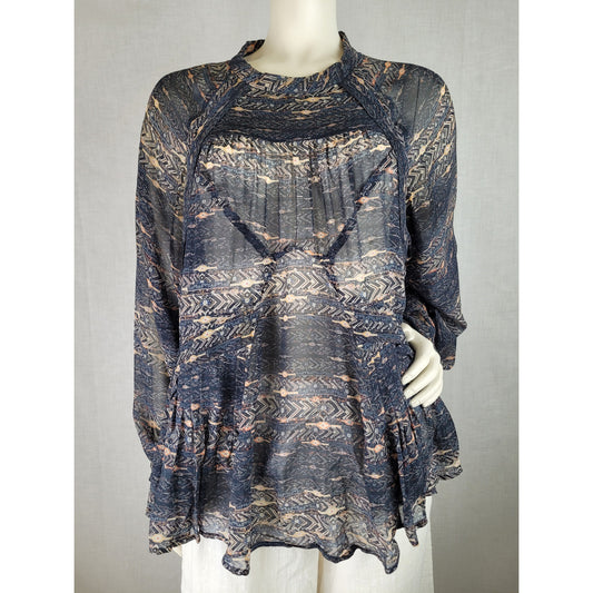 Isabel Marant Newton Printed Top Semi Sheer Blousy Printed 100% Silk Sz 36 (S)