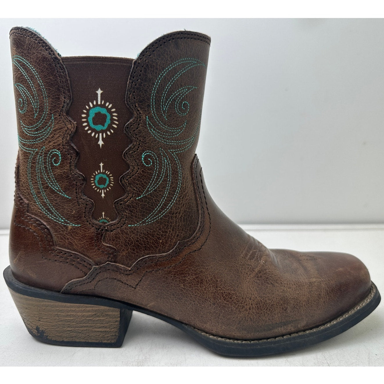 Justin Boots Chellie Gypsy Brown/Turquoise Leather Ankle Boots Women's Sz 7.5