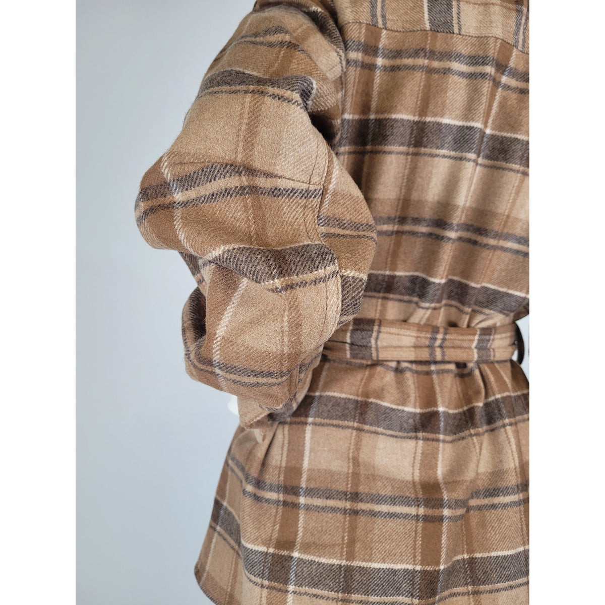 Polo Ralph Lauren Belted Wool-Blend Twill Shirt Brown Multi-Plaid Women's Sz 2