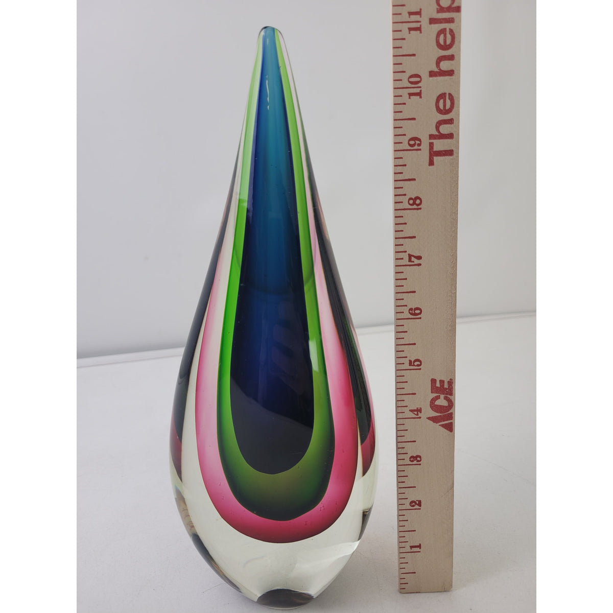 VTG Murano Style Sommerso Art Glass Teardrop Sculpture Blue Green Pink MCM 11"