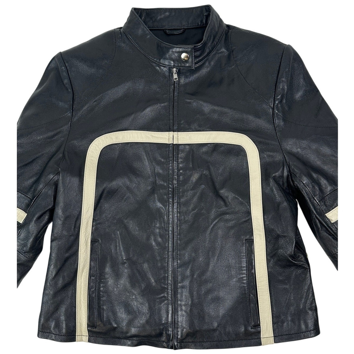 Wilsons Leather Black Maxima Cafe Racer Motorcycle Jacket Women's Sz L