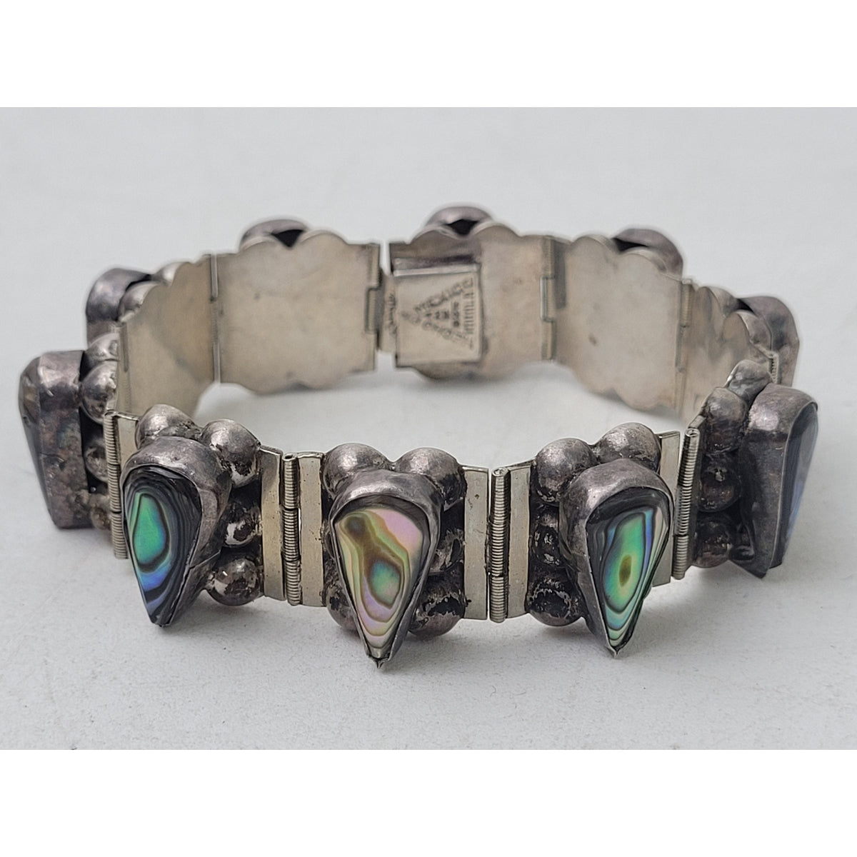 Vintage Sterling Silver & Teardrop Shaped Abalone Bracelet Made in Mexico