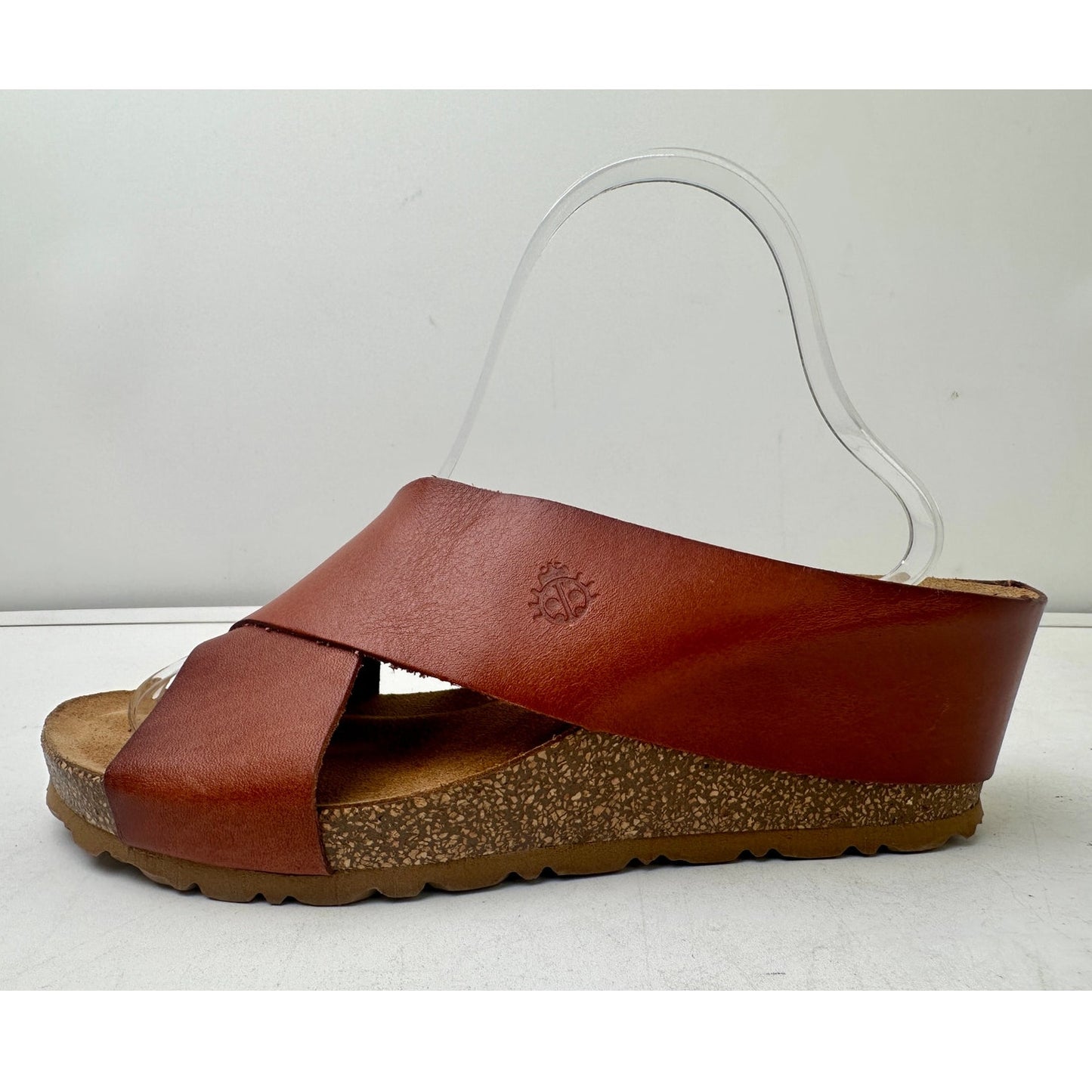 Yokono Brown Leather Criss Cross Wedge Slide Sandals Women's Sz 9