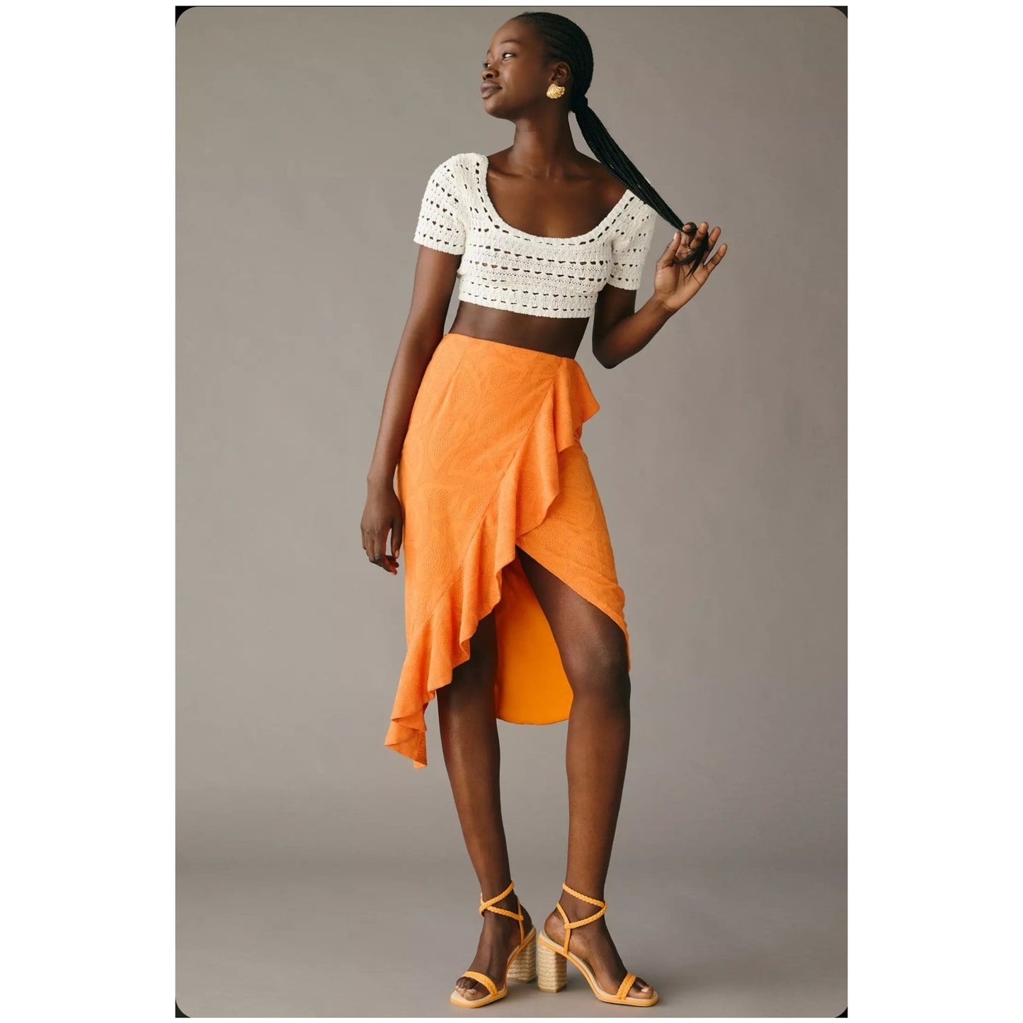Anthropologie Maeve Slim Ruffle Wrap Skirt Sunset Orange Women's Sz 10