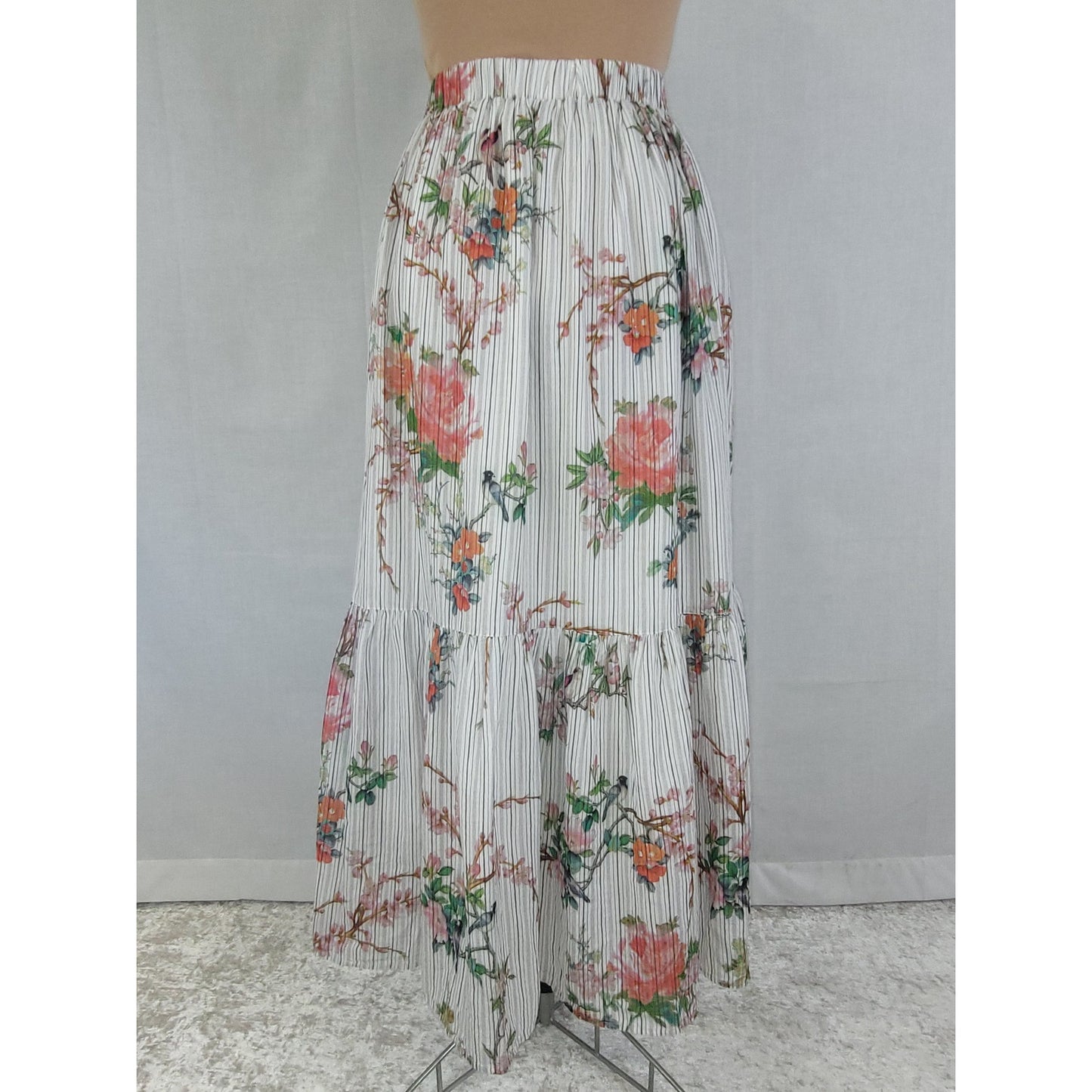 Johnny Was Colmar Prairie Maxi Skirt Light Lined Cotton Bird Print Sz Small