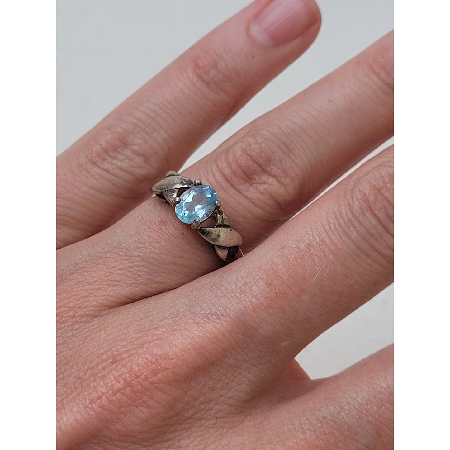 925 Silver & Aquamarine Ring Sz 6