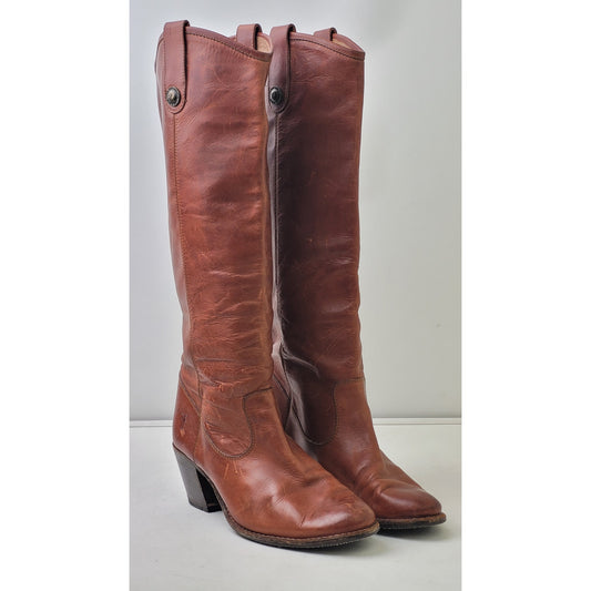 FRYE Melissa Button Tall Riding Boot Cognac Brown Leather Knee-High Sz 8