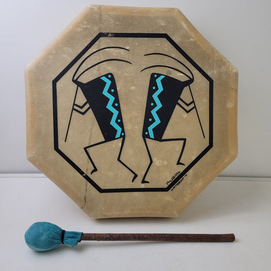 1994 Artbeat Octagonal Rawhide Drum ft. Kokopelli Native Figures 15.5" D