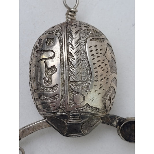 Antique/Vintage Sterling Silver Scarab Beetle Carved Hieroglyphics 77.85g