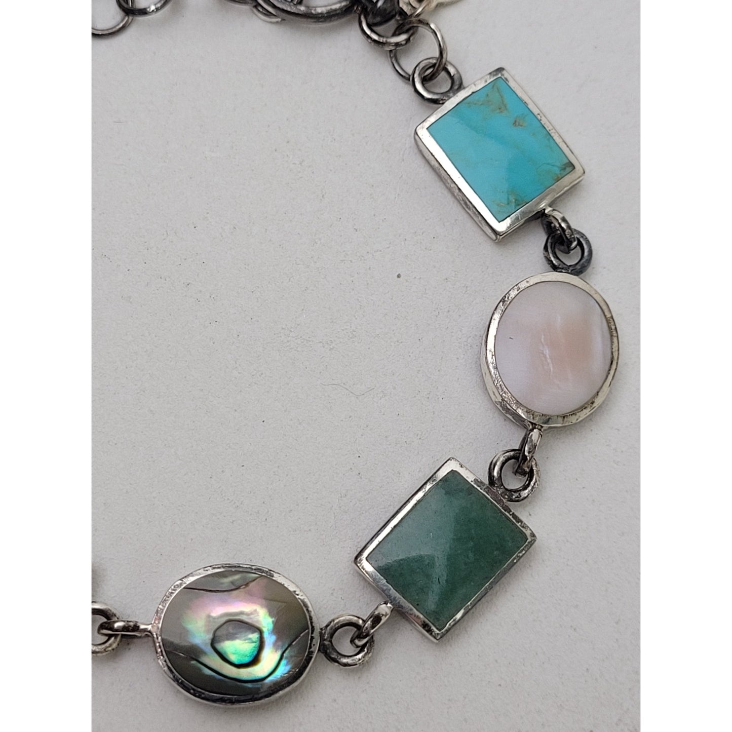 VTG Sterling Silver Multi-Colored Semi Precious Stones Reversible Bracelet