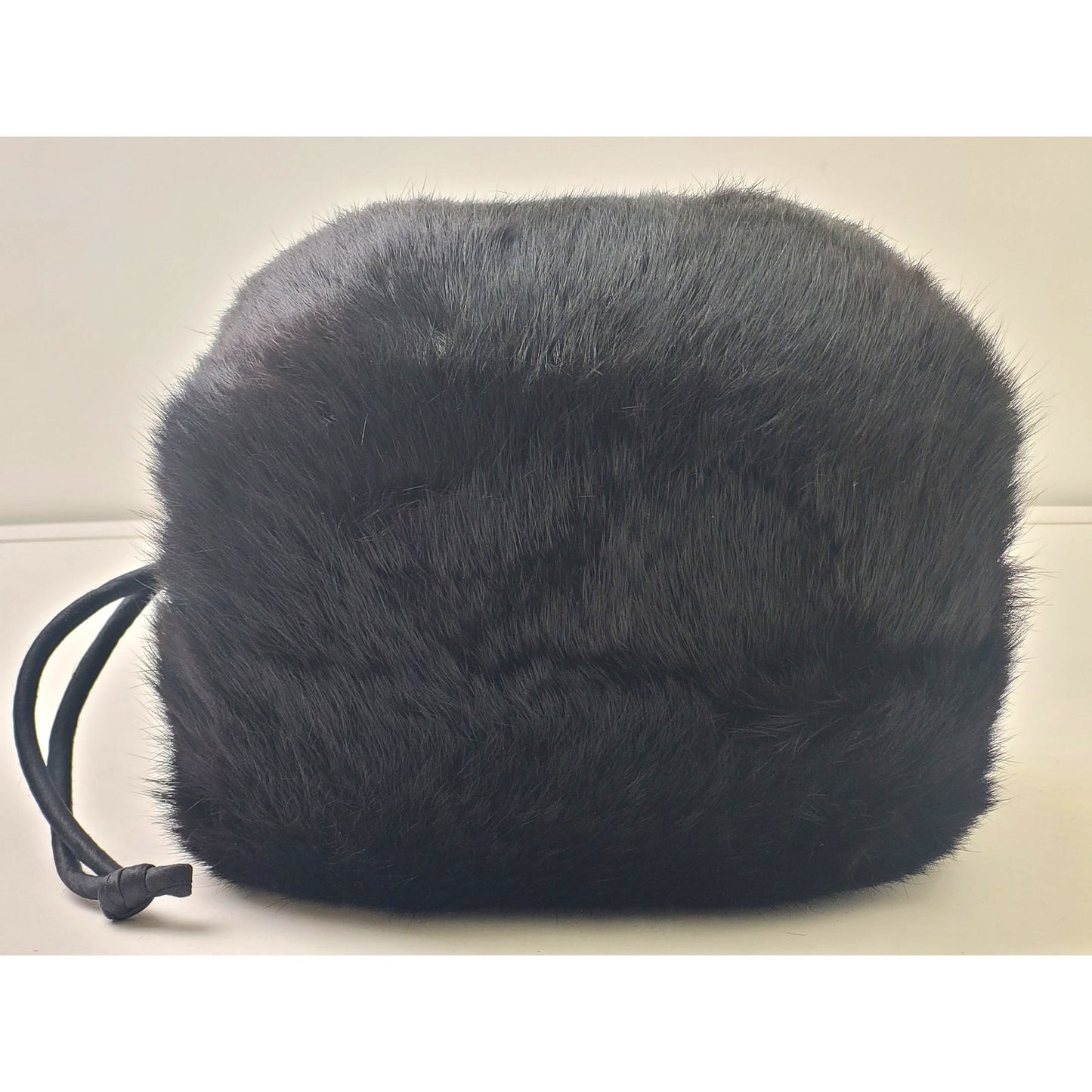 Vintage Black Fur Muff Handwarmer Lined w Wrist Strap