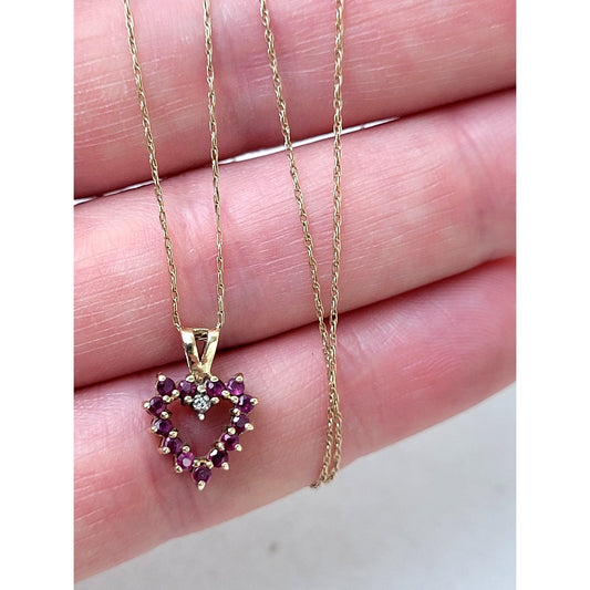 10K Yellow Gold Necklace Reversible Open Heart Pendant Ruby & Sapphire