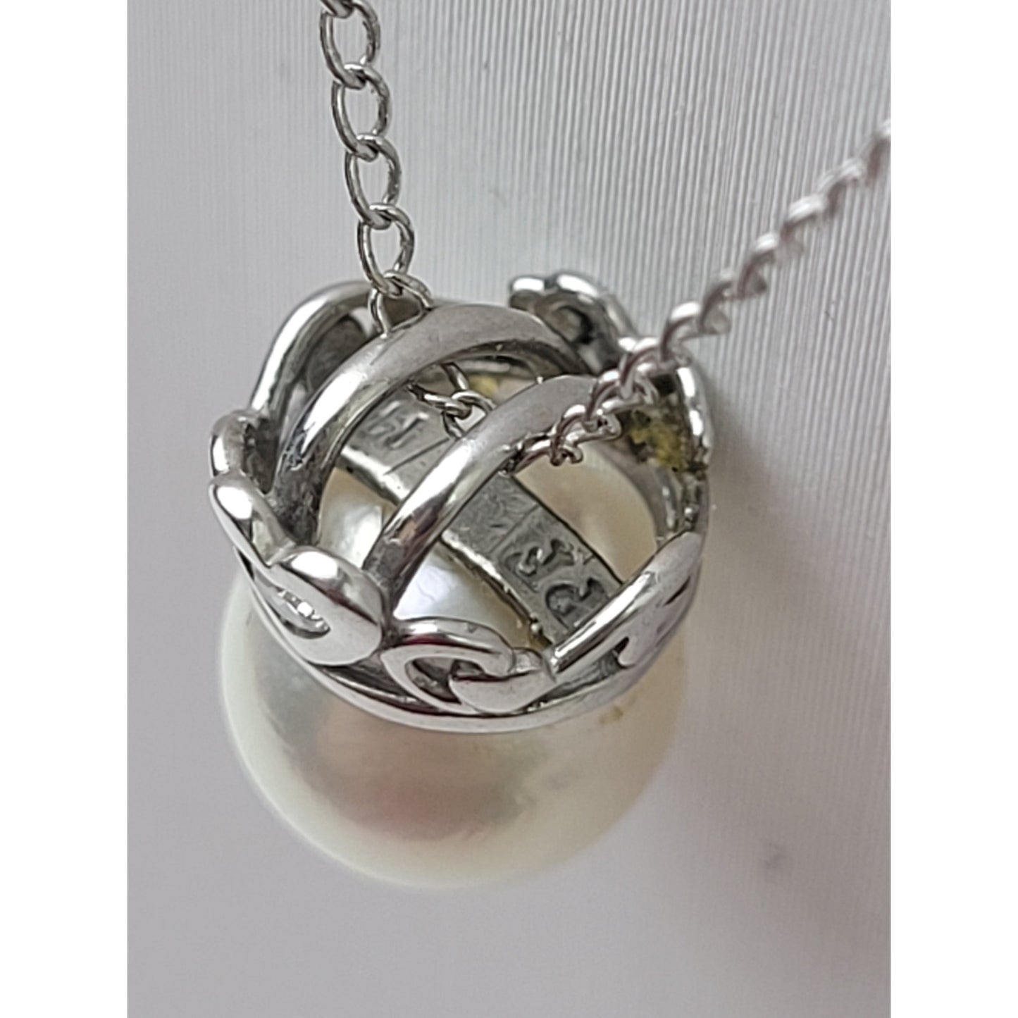14K White Gold Pearl & Diamond Charm Pendant on 14K White Gold 16" Chain