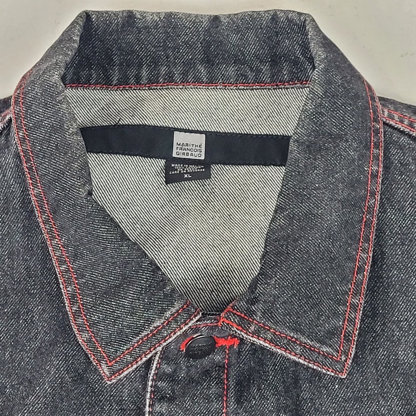 Vintage Y2K Marithe + Francois Girbaud Denim Vest Black Red Stitching Men's Sz XL