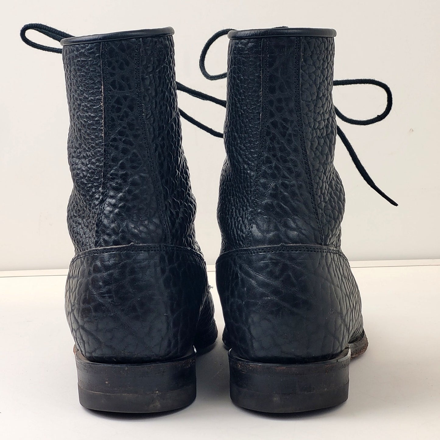 Vintage Justin Black Leather Roper Boots Lace-up Western Men's Sz 8.5D