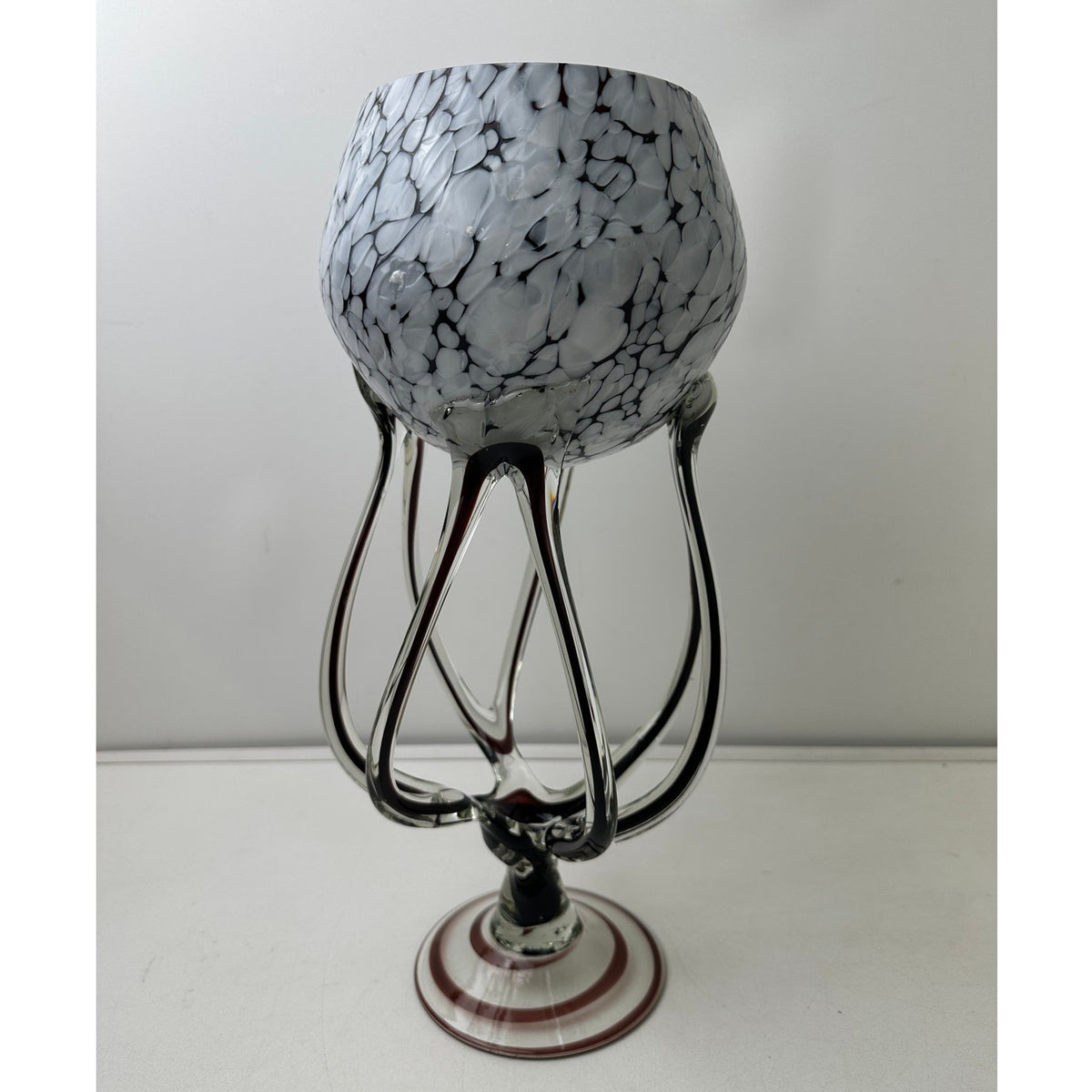 Vintage Jozefina Krosno Handblown Glass Jellyfish / Octopus Pedestal Bowl Vase