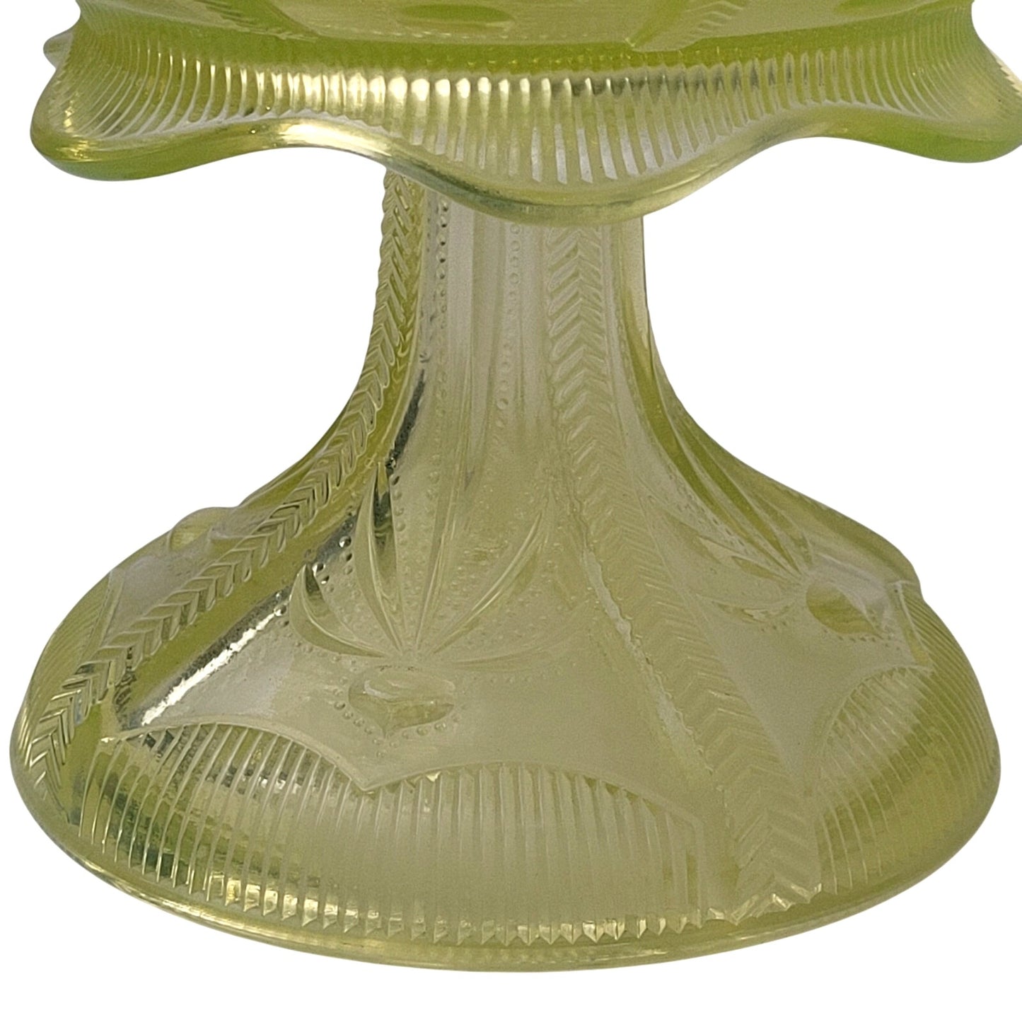 Vintage Fenton Vaseline Opalescent Glass Cactus Compote