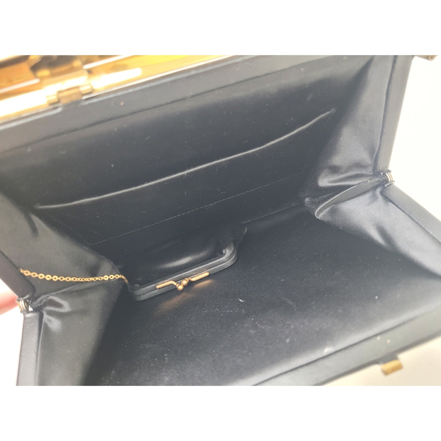 Vintage 1950s Black Lizard-Embossed Leather Evening Bag w Gold Tone Closure