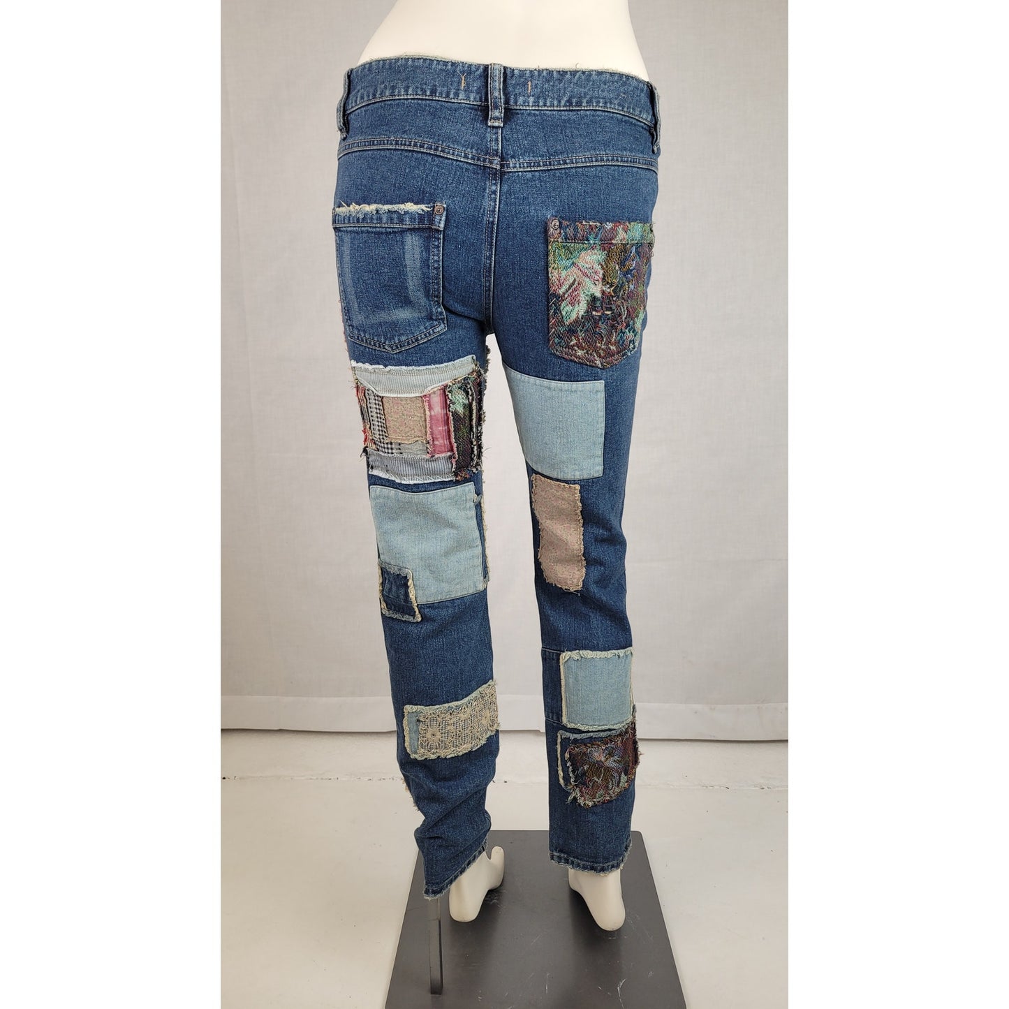 Free People Colorful Patchwork Skinny Mid-rise Jeans Women's Sz 27