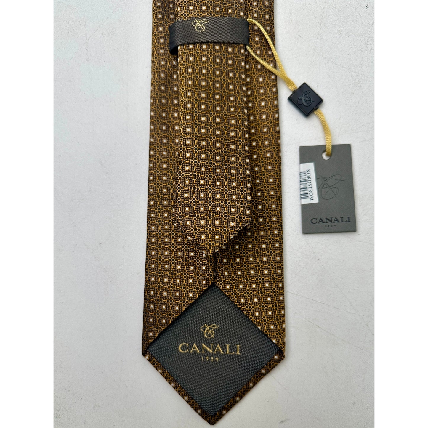 Canali Italy Gold Woven Geometric Micro-Pattern Men's Tie NWT