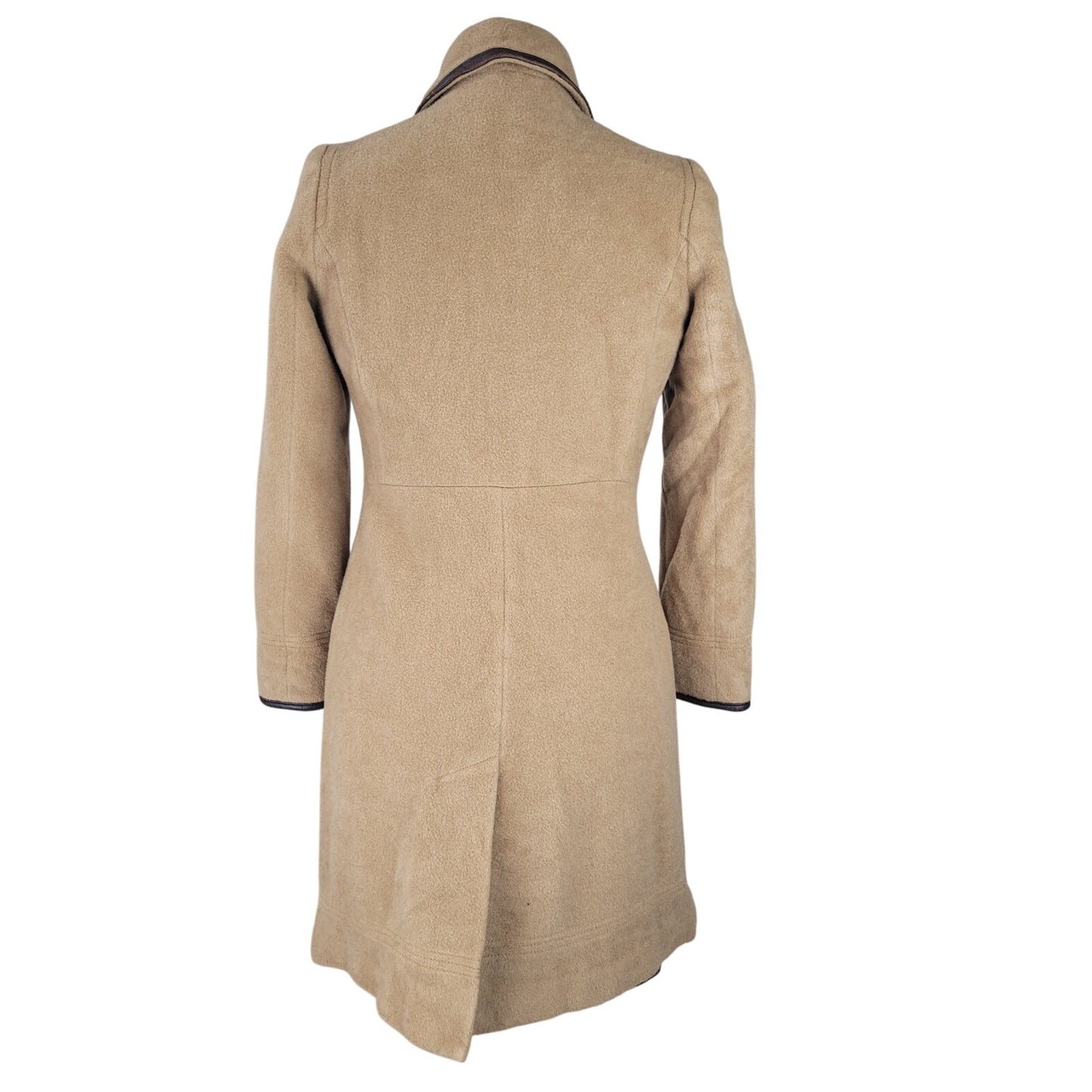 Coach Tan Mohair/Wool Brown Leather Trim Overcoat Sz XS