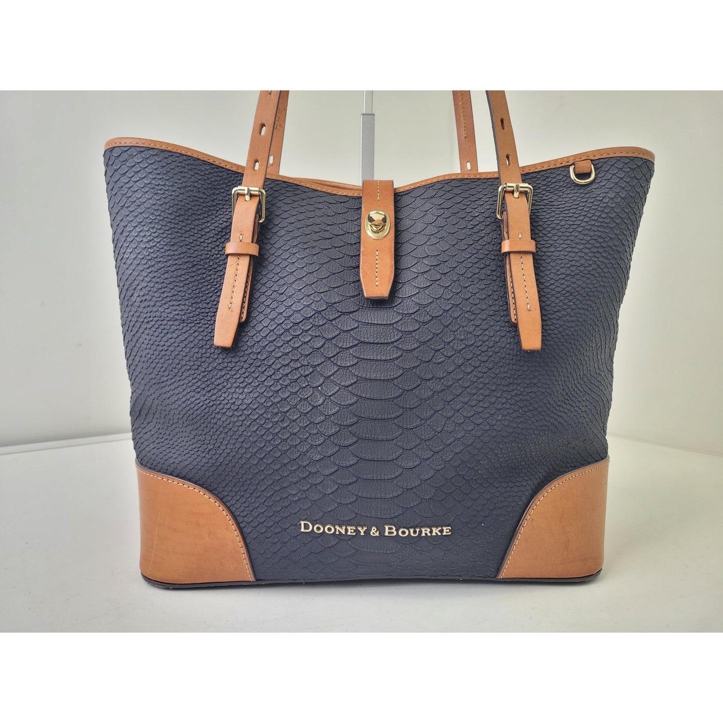 Dooney & Bourke Claremont Python Embossed Leather Tote Bag Navy & Brown