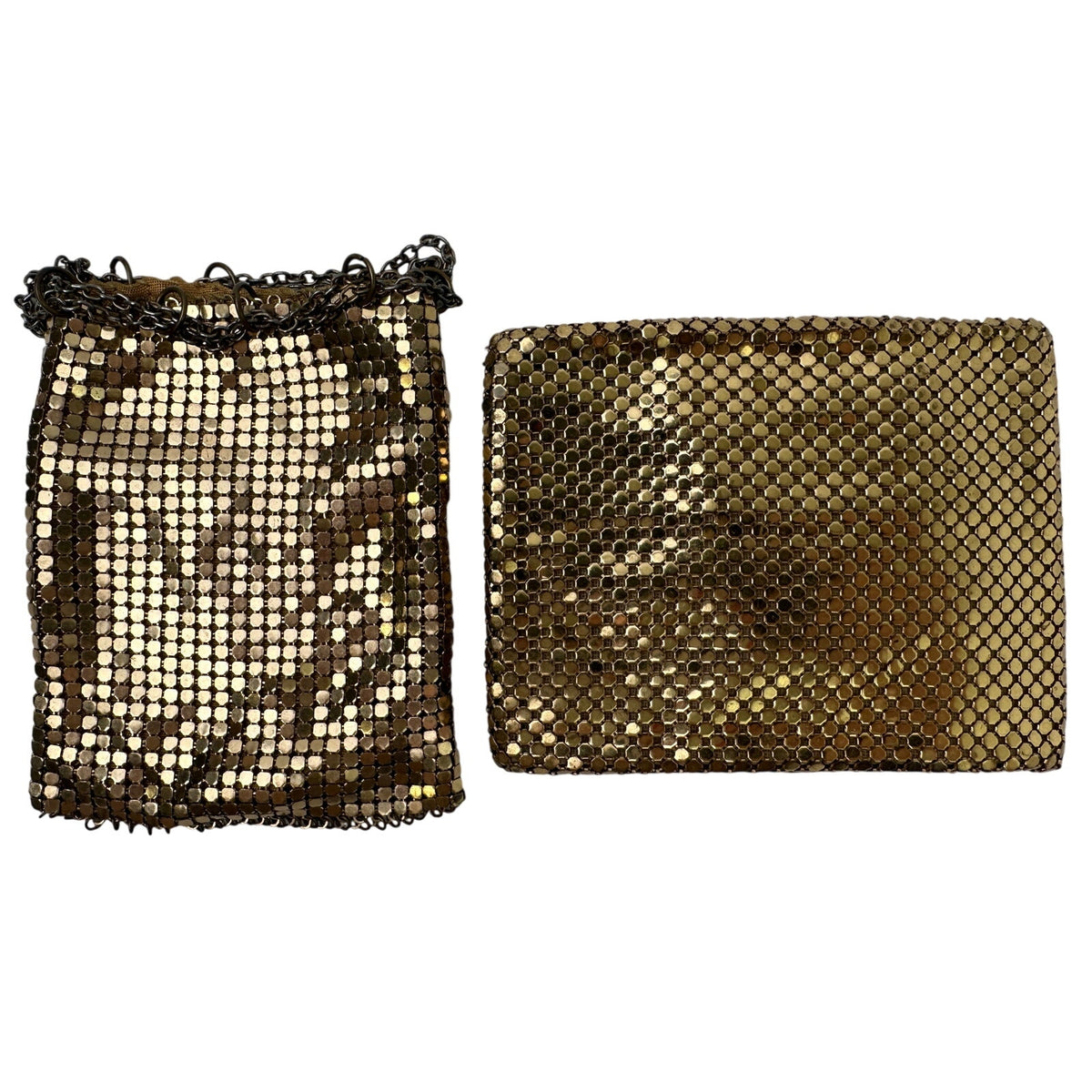 Vintage Whiting & Davis Gold Metal Mesh Pouch and Bi-Fold Wallet Set