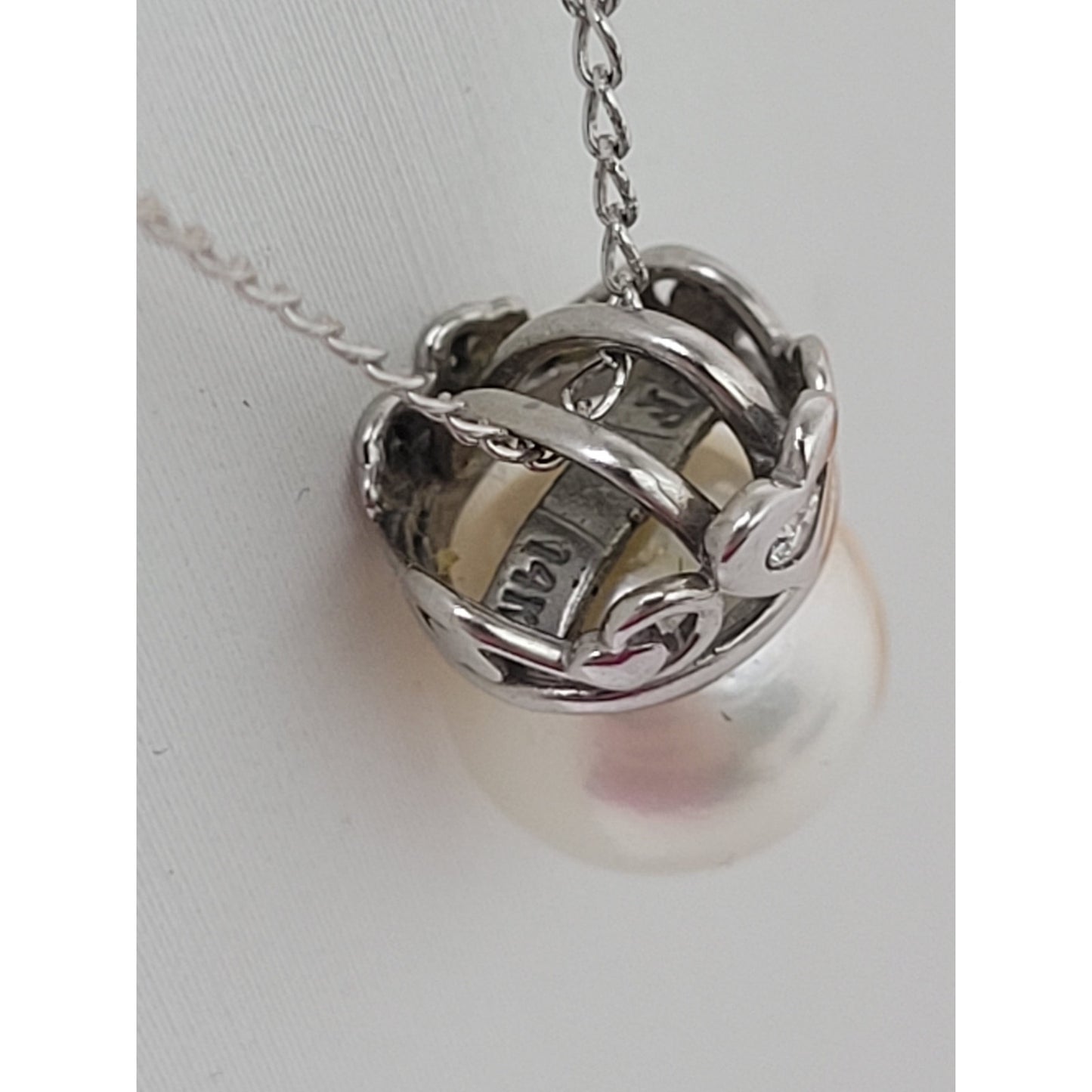 14K White Gold Pearl & Diamond Charm Pendant on 14K White Gold 16" Chain