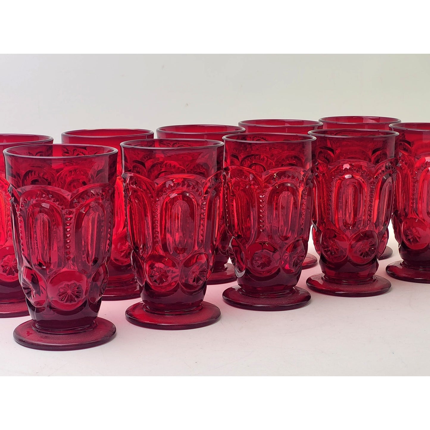 Set of 10- L.E. Smith Moon & Star Glass Ice Tea Glasses Red 5 1/2” Tall Top 3” W