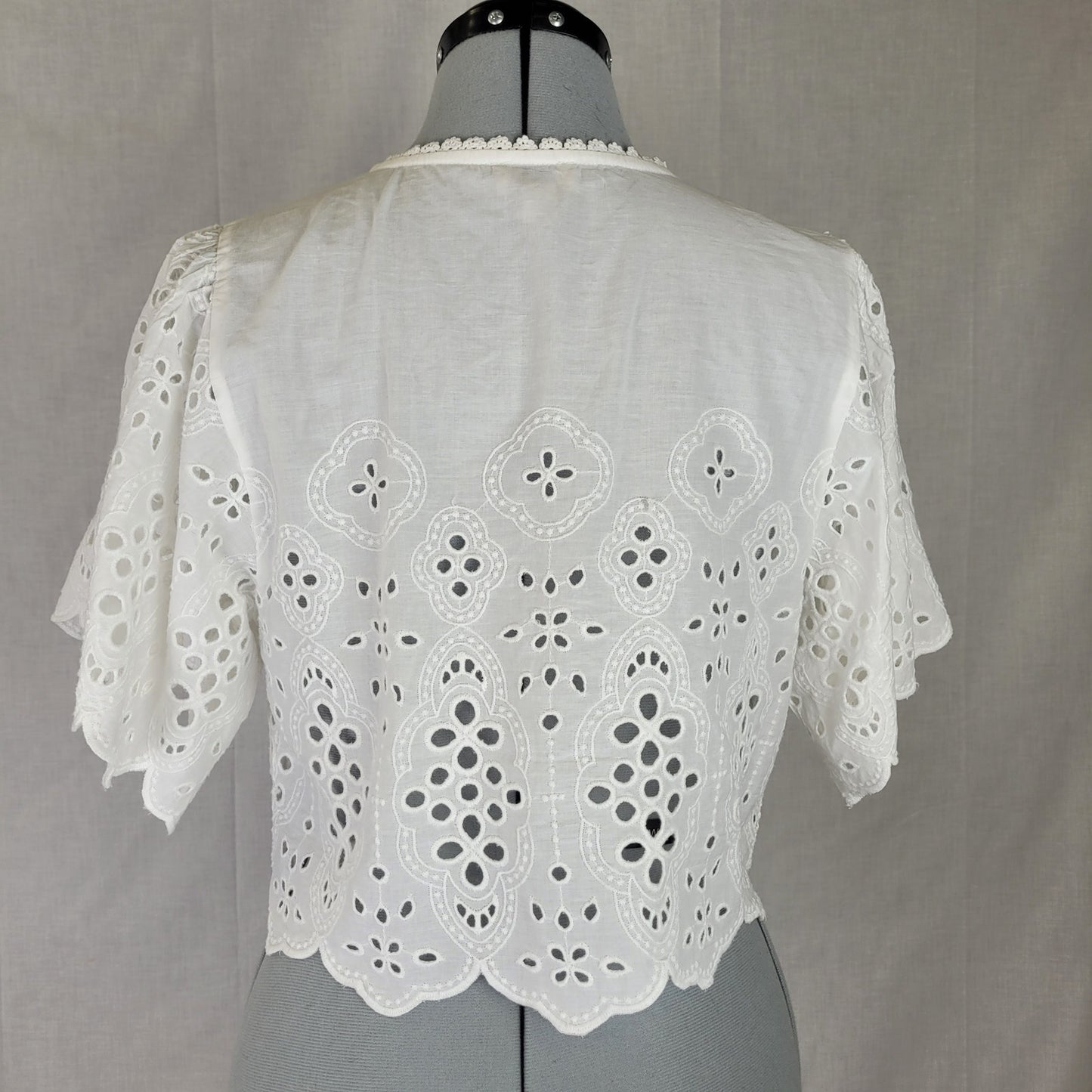Anthropologie Maeve Tie-Front Eyelet Crop Blouse White Cotton OS