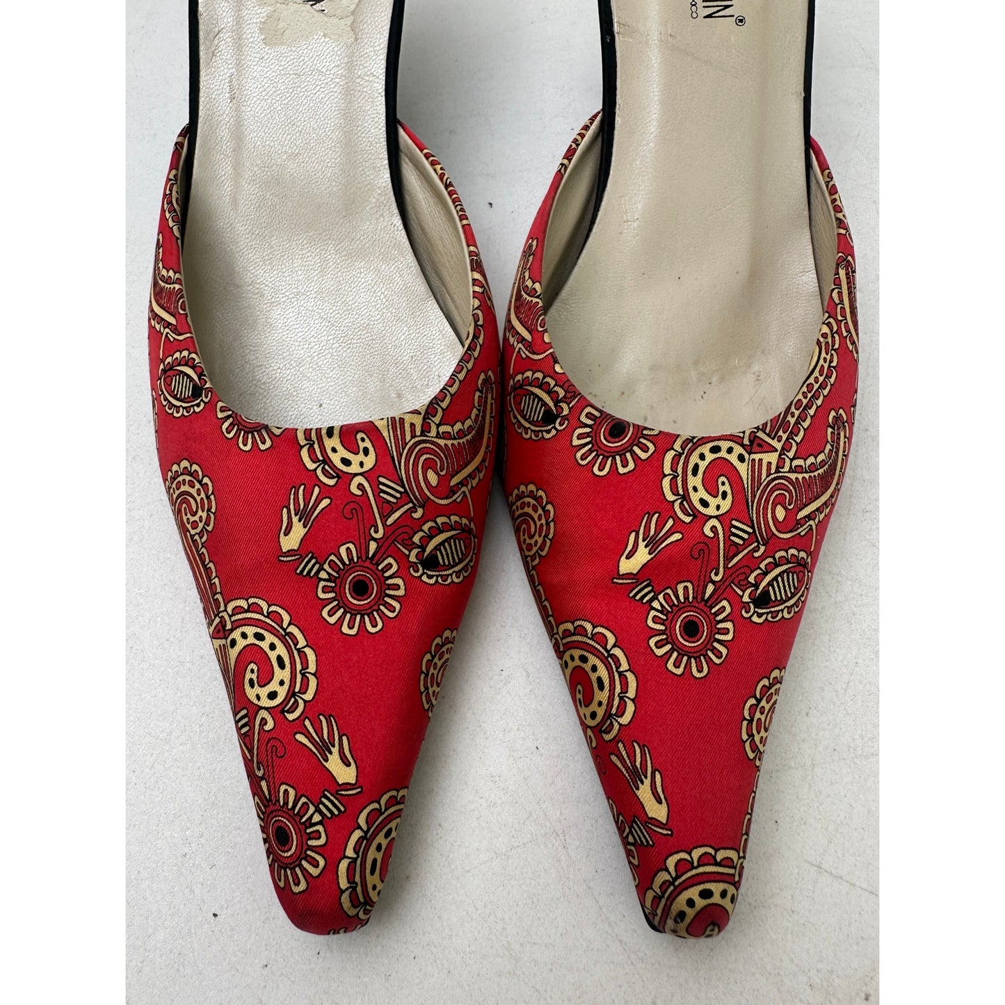 Vintage Pineda Covalin Red Paisley Kitten Heel Mules Women's Sz 7.5