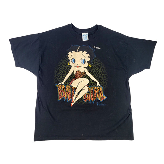 1990s Vintage Betty Boop Bad Girl Cheetah Dress Black Graphic T-shirt Sz XXL