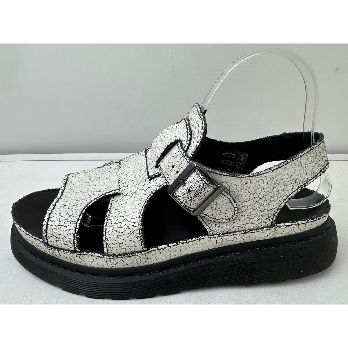 Vintage Dr. Martens Asha Double Tongue White Crackle Leather Sandal Women's Sz 9