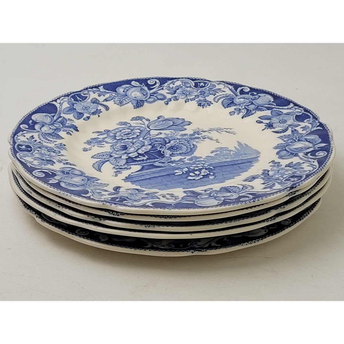 Vintage Royal Doulton Blue & White Pomeroy Pattern D6323 Dinner Plate Set of 5