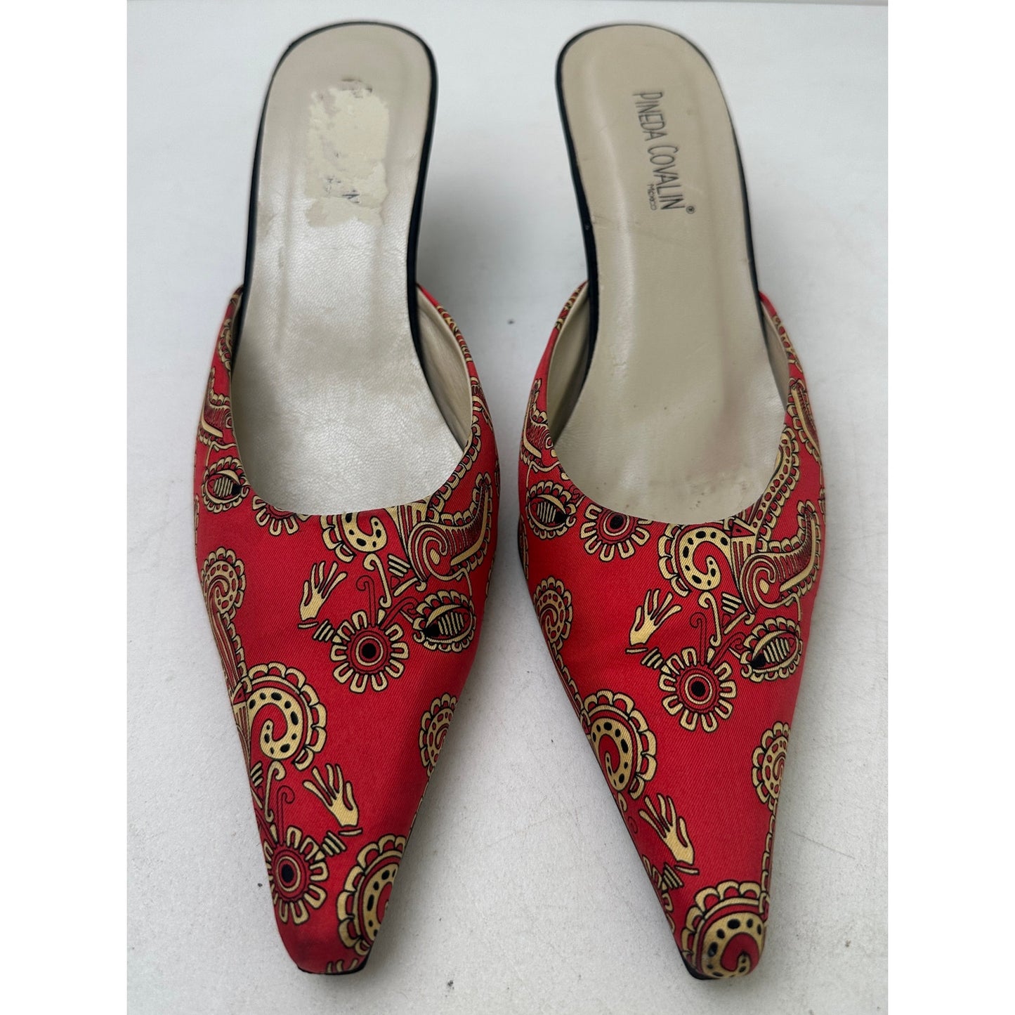 Vintage Pineda Covalin Red Paisley Kitten Heel Mules Women's Sz 7.5