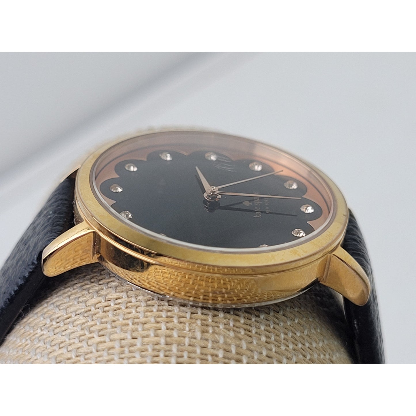 Kate Spade New York Gold-Tone Watch Black Face Black Leather Band