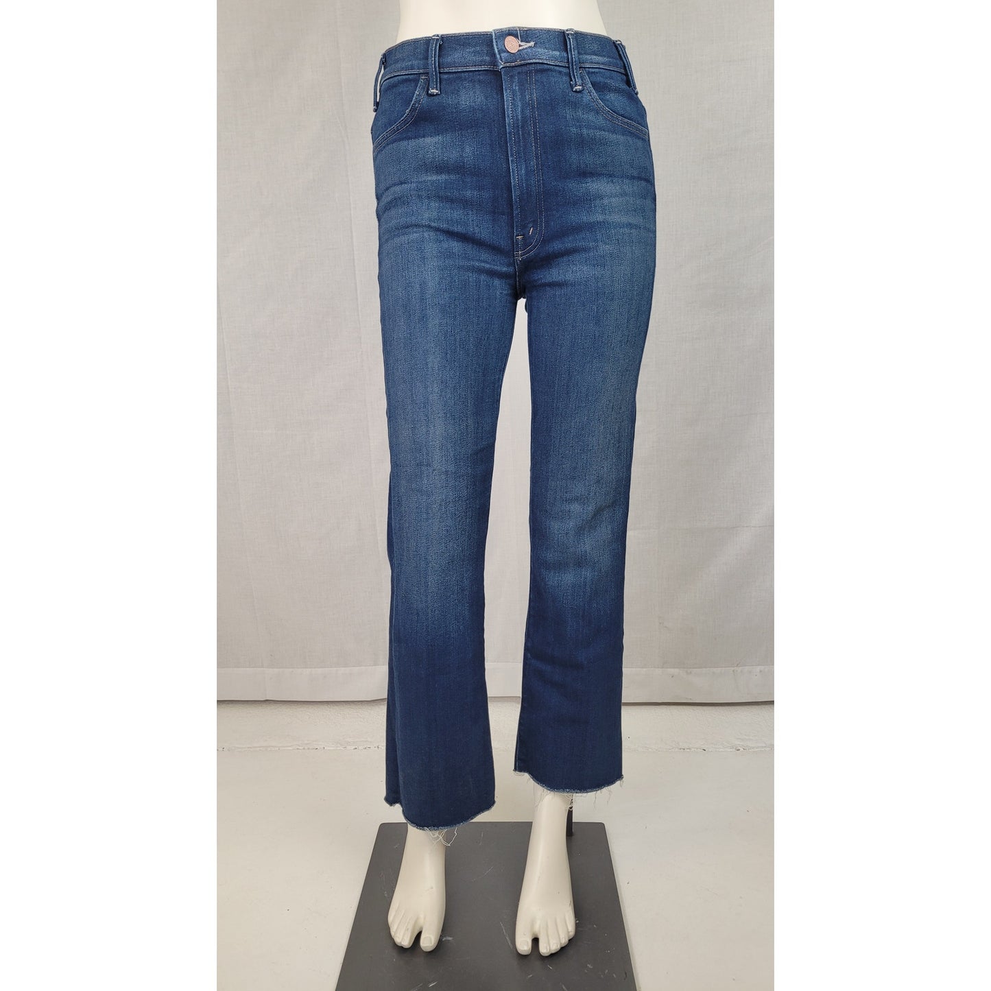 Mother The Hustler Ankle Fray Cropped Straight Leg Medium Wash Jeans Sz 28