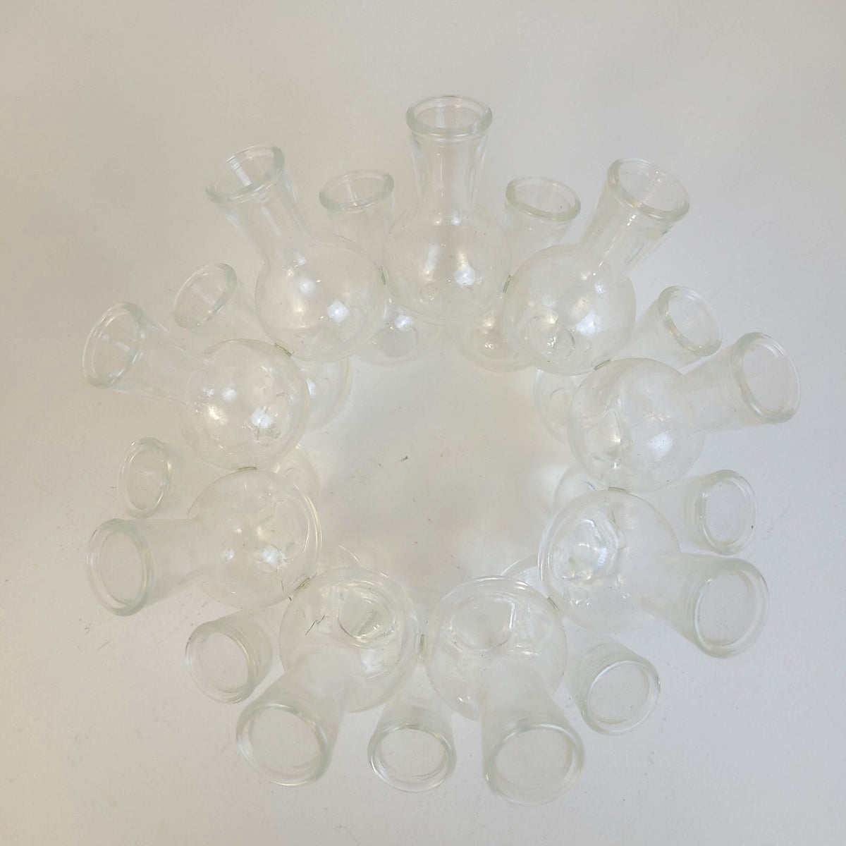 Vintage MCM Bud Vase Cluster 2-Piece Clear Glass 25 Mini Vases