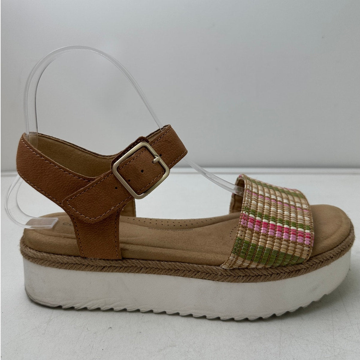 Clarks Lana Shore Light Tan Ankle-Strap Platform Sandals Women's Sz 7