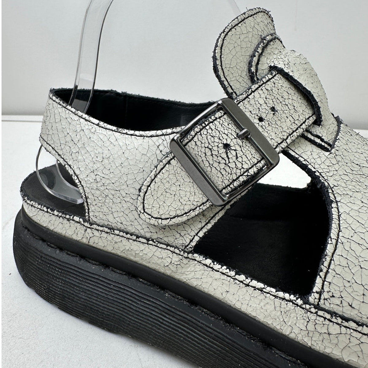Vintage Dr. Martens Asha Double Tongue White Crackle Leather Sandal Women's Sz 9