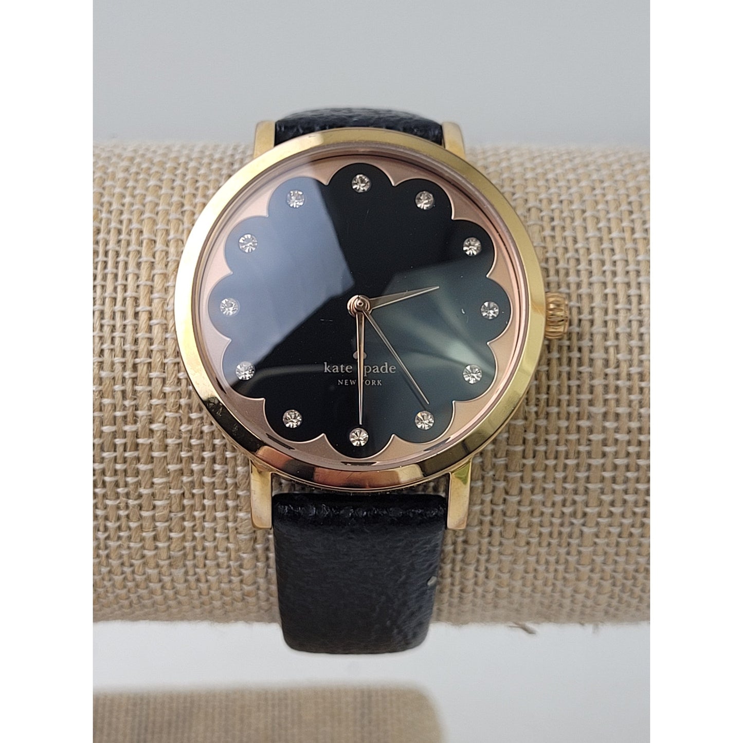 Kate Spade New York Gold-Tone Watch Black Face Black Leather Band