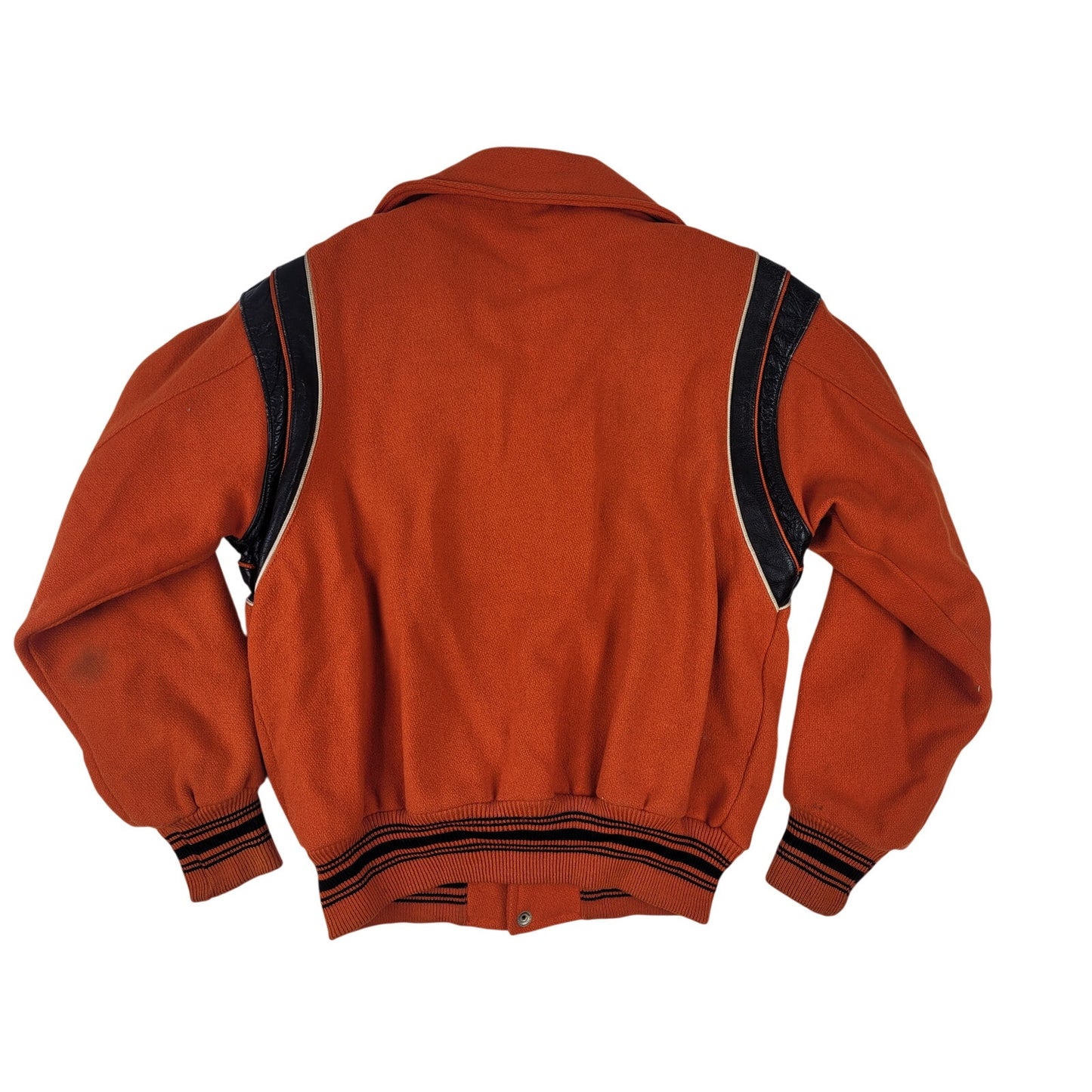 Vintage 1970s Fab-Knit Orange Varsity Jacket Wool w Leather Trim Men's Sz 40