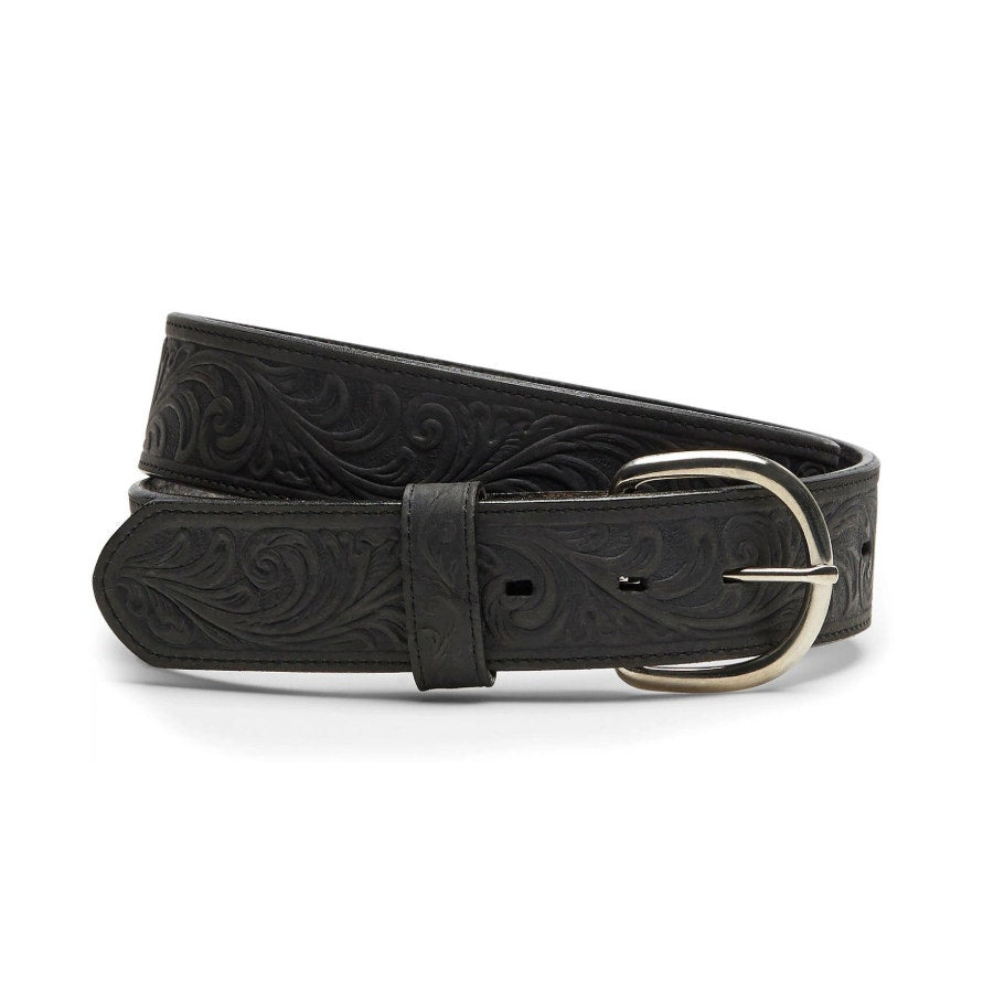 Justin Western Scroll Tooled Black Leather Belt Men's Sz 36