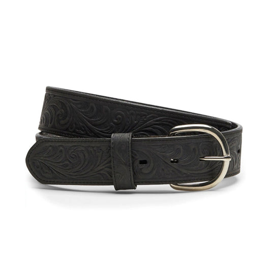 Justin Western Scroll Tooled Black Leather Belt Men's Sz 36