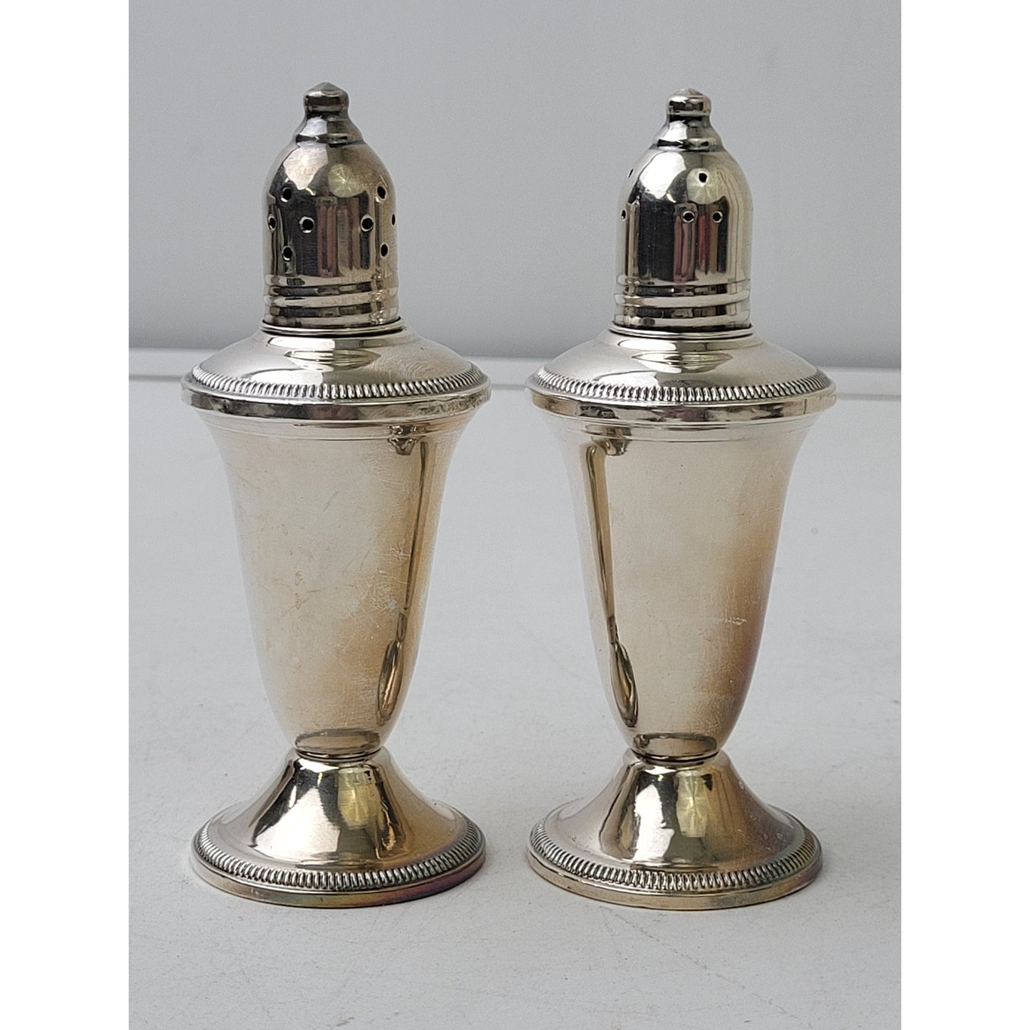 Vintage Sterling Silver Weighted Salt & Pepper Shakers Glass Lined 4 1/2" Tall