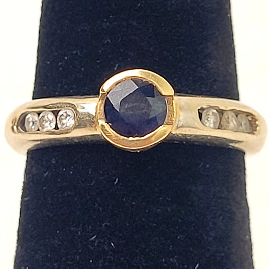 14K Yellow & White Gold Bezel-Set Sapphire Moissanite Ring | Sz 5 1/4