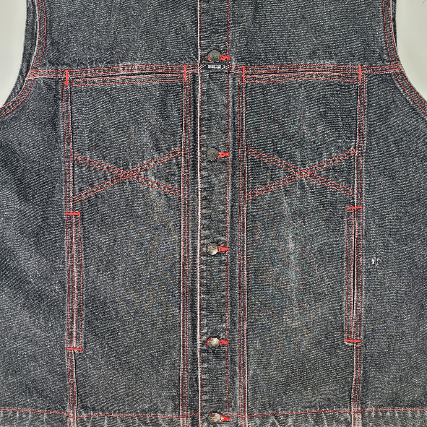 Vintage Y2K Marithe + Francois Girbaud Denim Vest Black Red Stitching Men's Sz XL